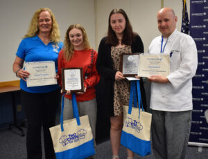 l to r, Nancy Chappell, Arianna Thompson, Andrea Gerrick and Culinary Arts instructor Robert Canorro